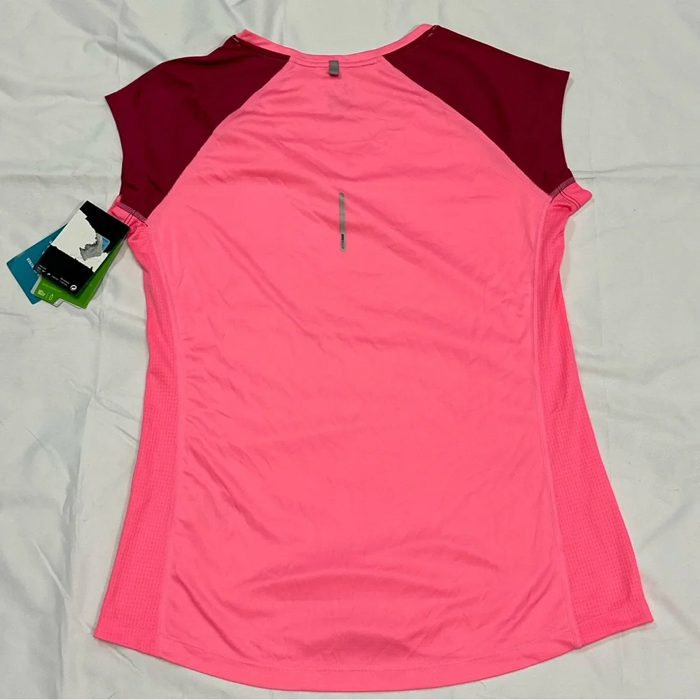 Nike Dri Running Fit V Neck Cap Sleeves | Side Mesh | Pink Burgundy Size M NWT